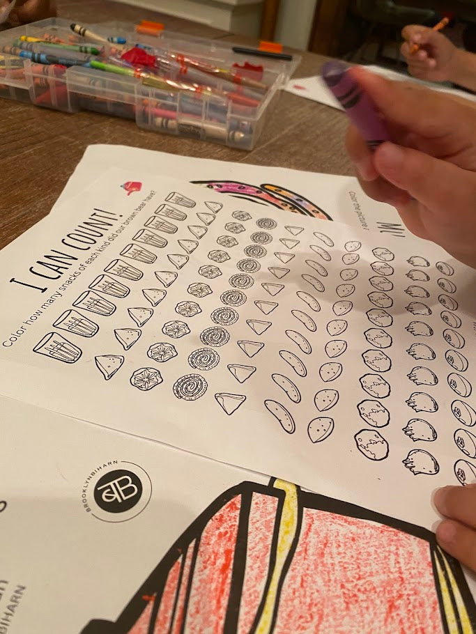 A child engaging in counting activity from the My Indian Tea Party Activity Workbook.