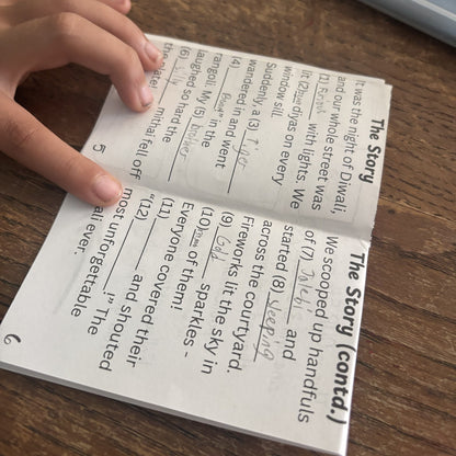 Story pages with silly words filled in