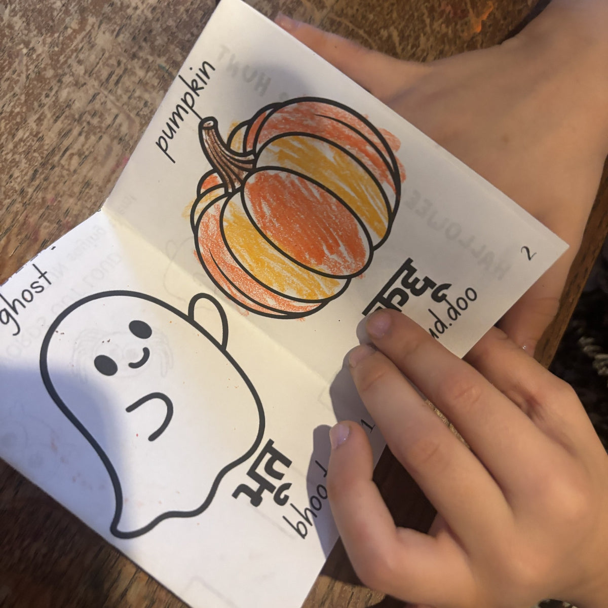 Ghost and pumpkin pages with the Hindi words भूत and कद्दू